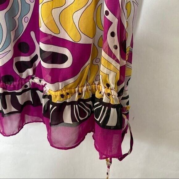 Nicole Miller Wms L Retro Colorful Print Blouse Flounce Hem W/ Cami Boho Peasant - Picture 7 of 10